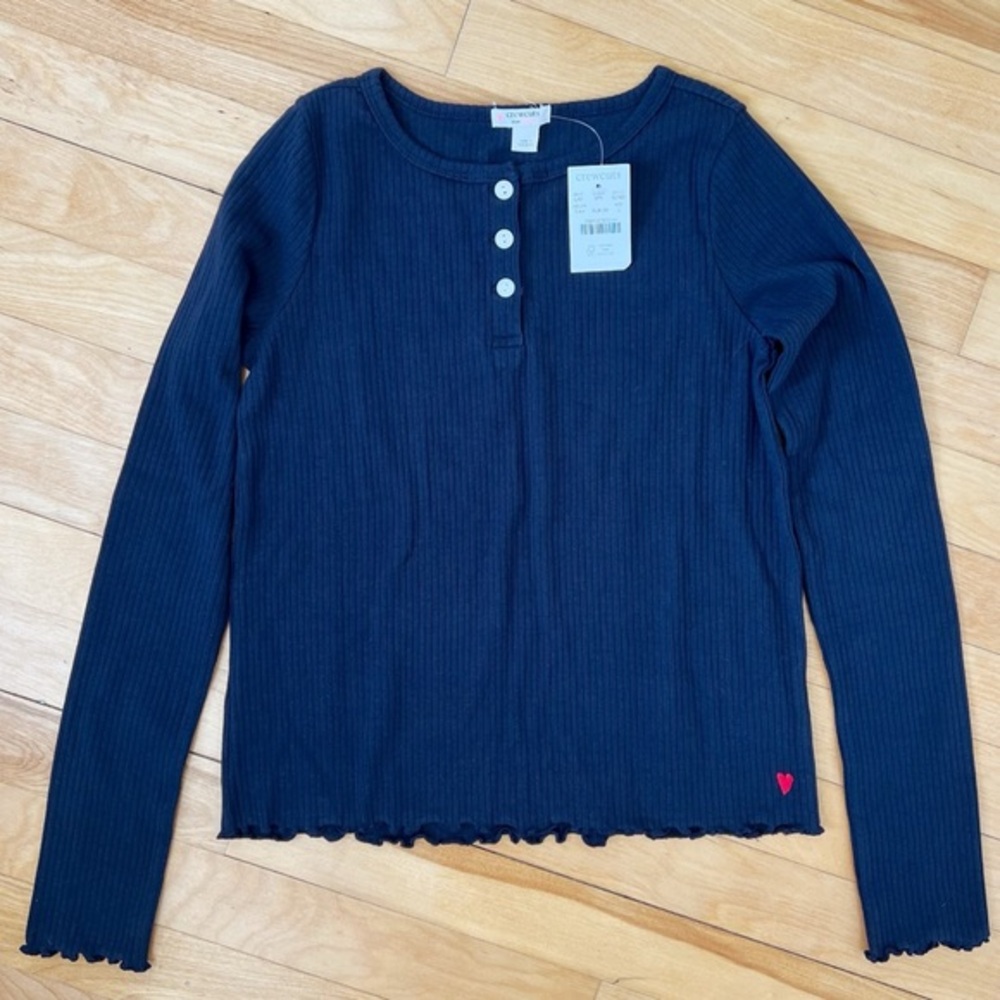 NWT Kids J. Crew Navy Ribbed Henley Shirt - Size L